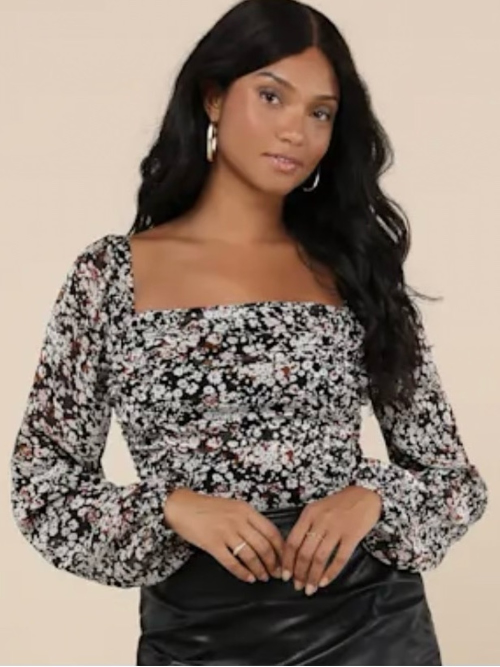 Lulu's Floral Square-Neck Blouse